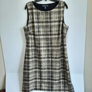 American Living Black & Gold Metallic Plaid Dress Sleeveless & With Round Neck